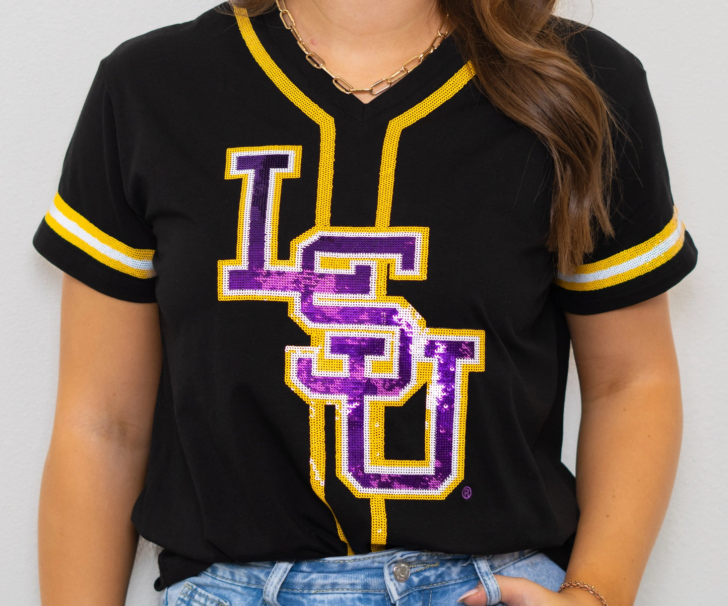 LSU Tigers Women's Baseball Sequin Tee