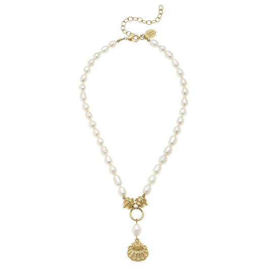 Necklace Gold Scallop Shell Freshwater Pearl