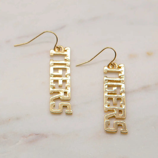 Earrings Gold Acrylic Mirrored Tiger Dangle