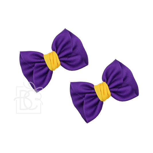 Hair Bow Clip Mini  Anne Purple Yellow Gold 2 Pack 2.25"