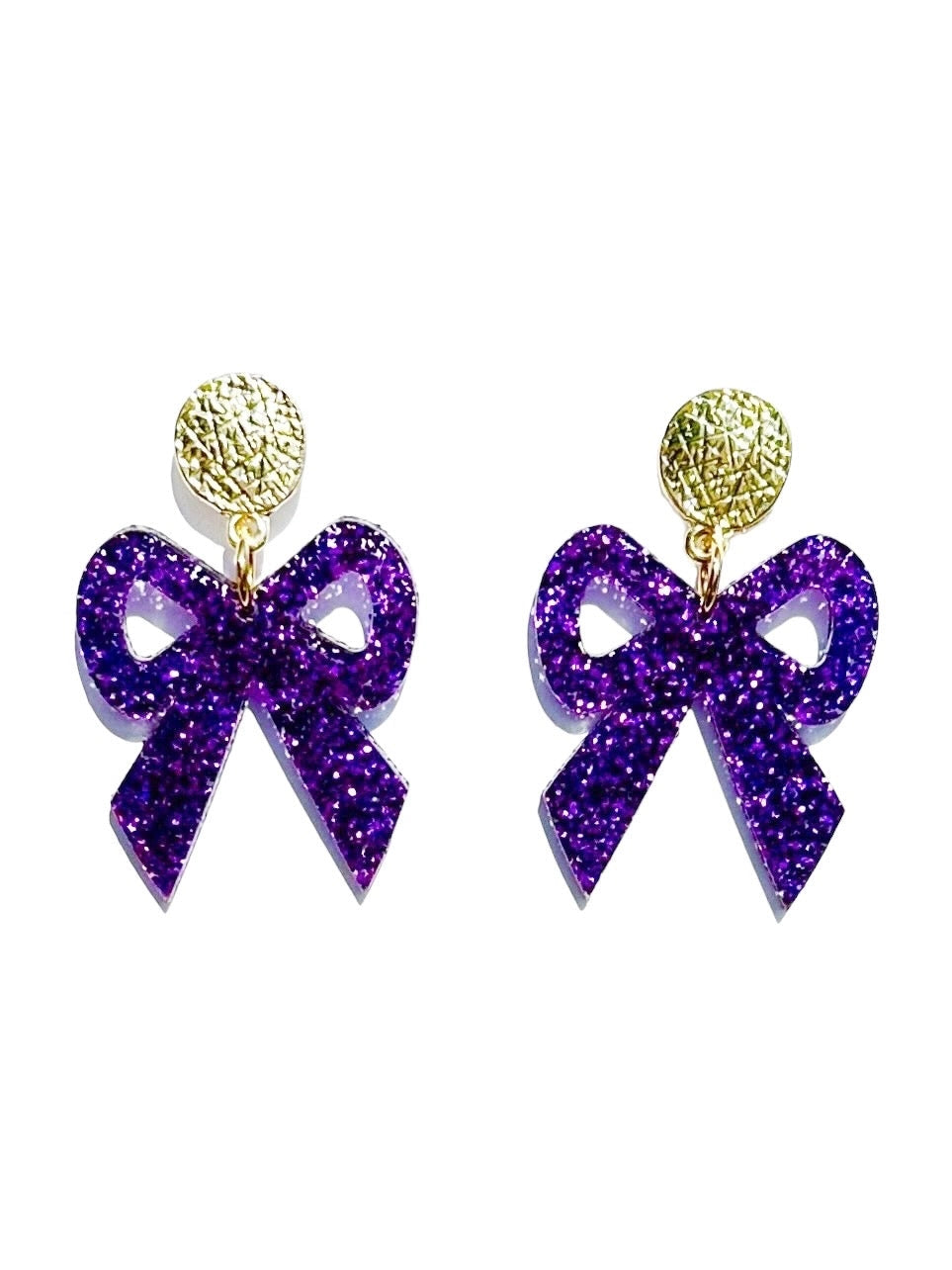 Earrings Purple Glitter Acrylic Bow Dangle