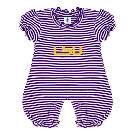 LSU Tigers Infant Stripped Puffed Sleeve Romper