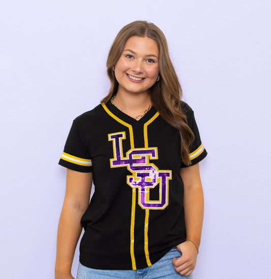 LSU Tigers Women's Baseball Sequin Tee