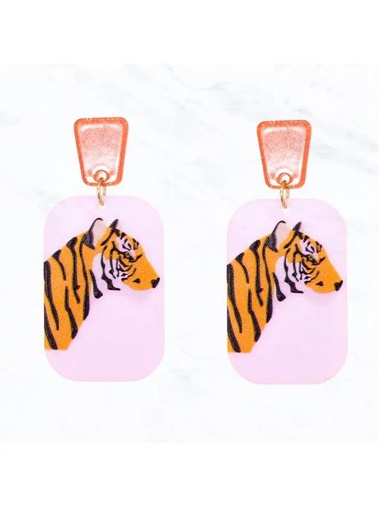 Earrings Tiger Colorful Oval