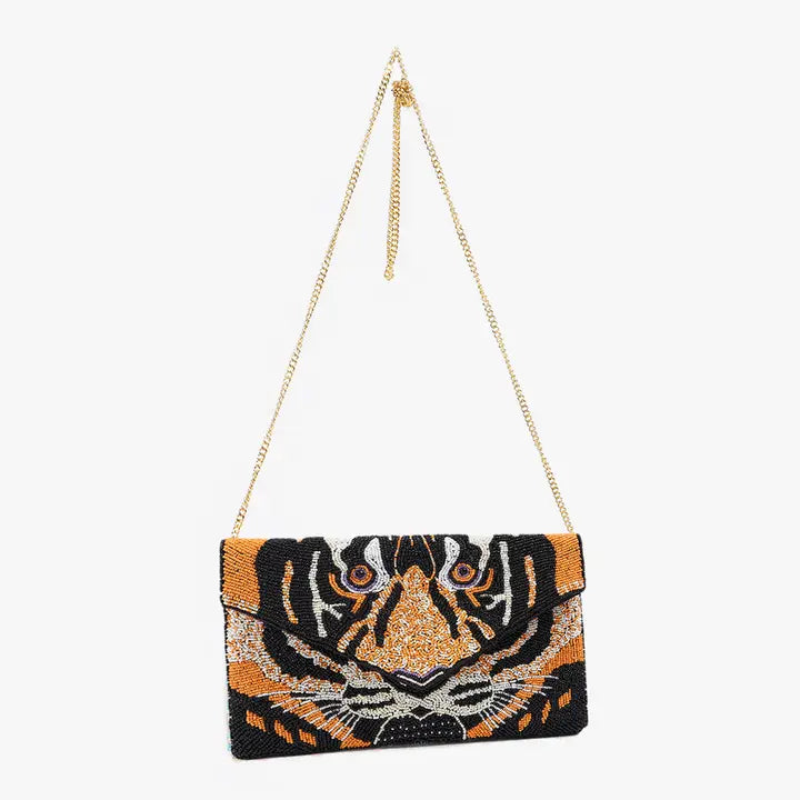 Bag LIvy Beaded Flapover Clutch Crossbody Tiger