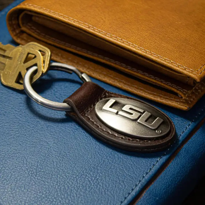 LSU Tigers Key Ring  Brown Leather Oval