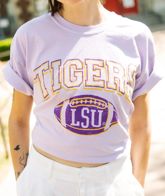 LSU Tigers Wonka Football Orchid Cropped Tee