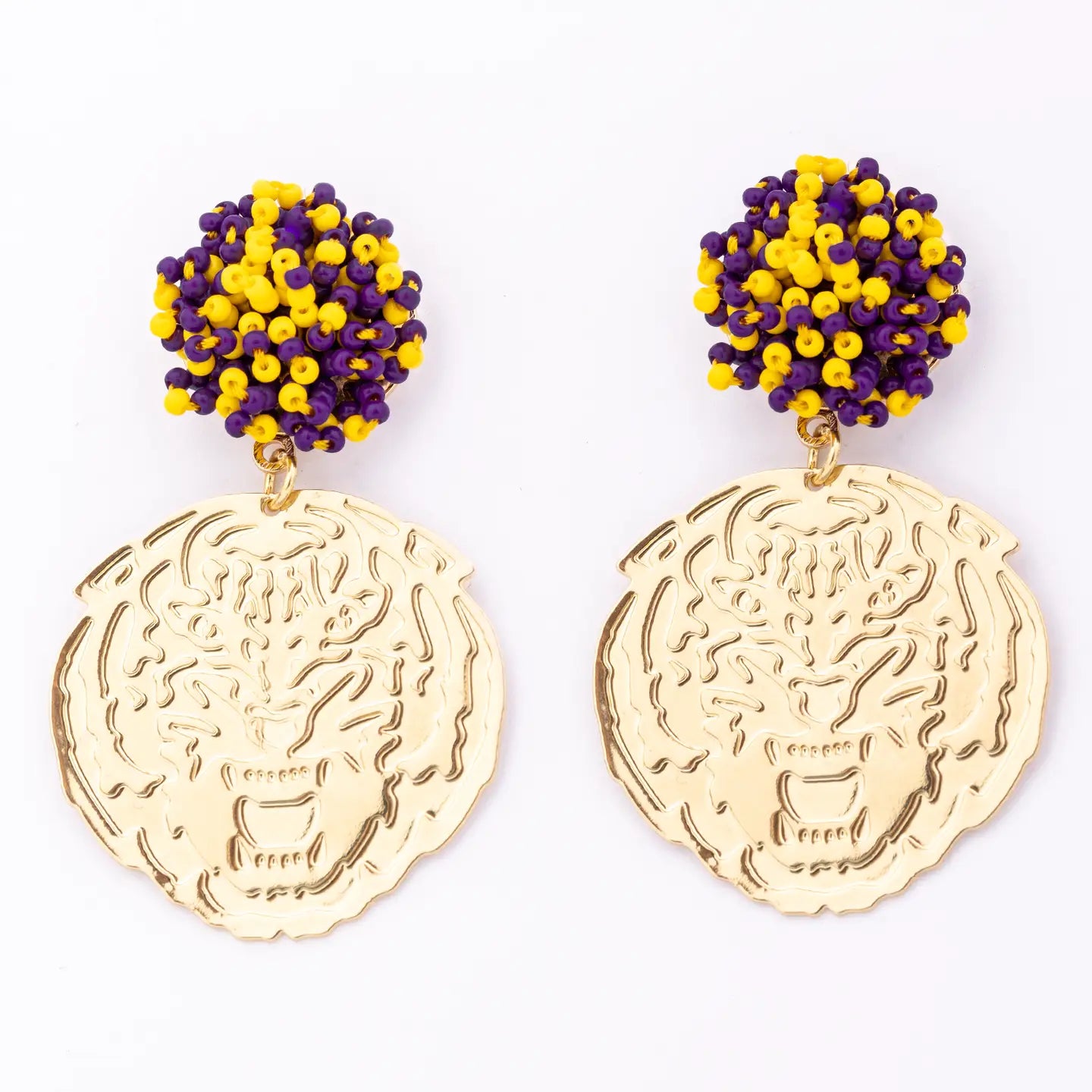 LSU Tigers Earrings Mike the Tiger Purple and Gold Drop