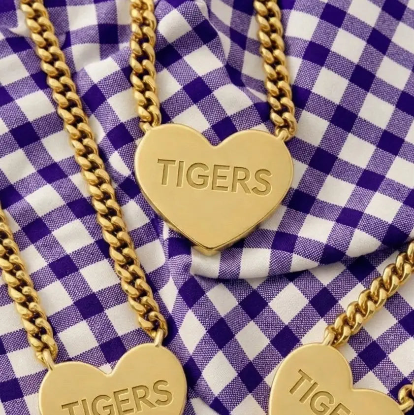 Necklace Heart Engraved Gold Tigers