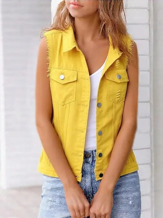Women's Vest Jacket Denim Sleeveless Shoulder