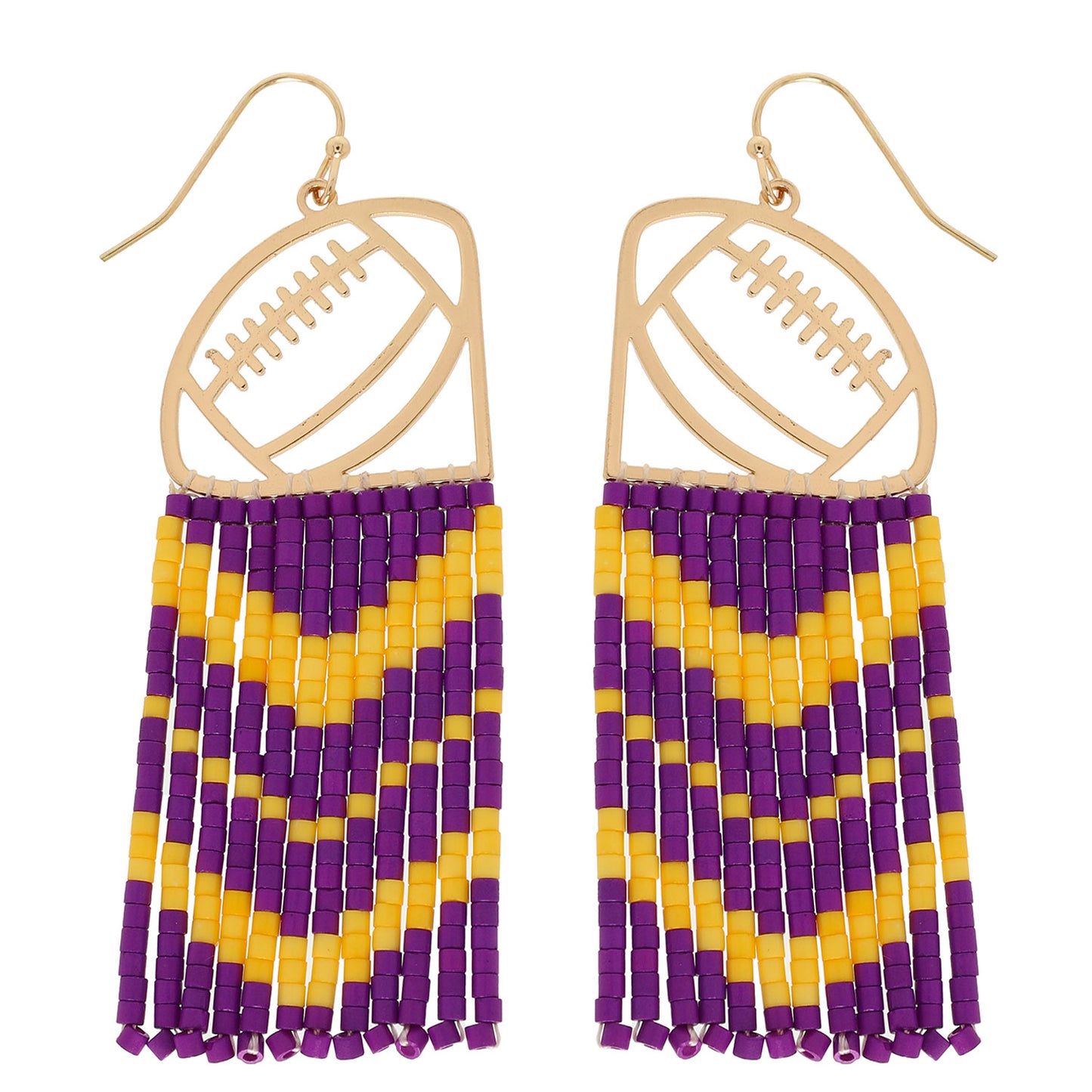 Earrings Game Day Football Seed Beed Fringe