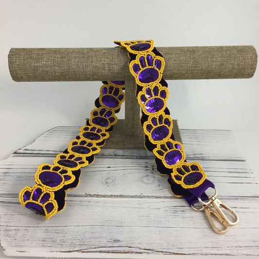 Purse Strap Beaded Paw Purple & Yellow Songlily