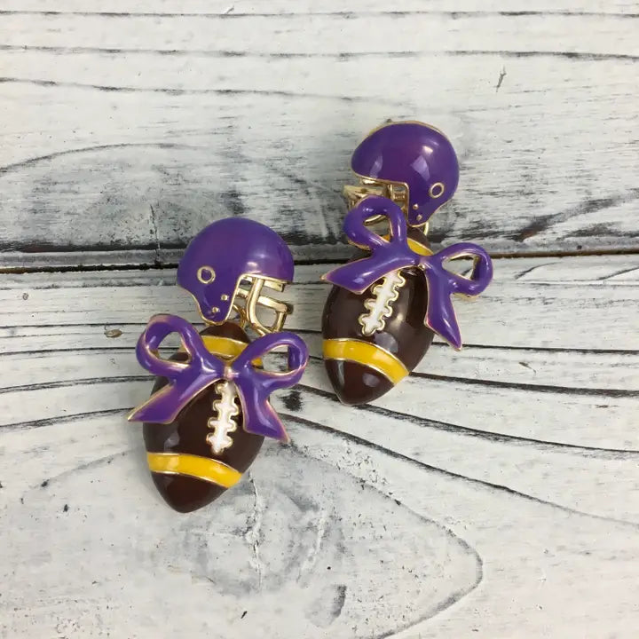 Earrings Purple & Gold Football Helmet Songlily