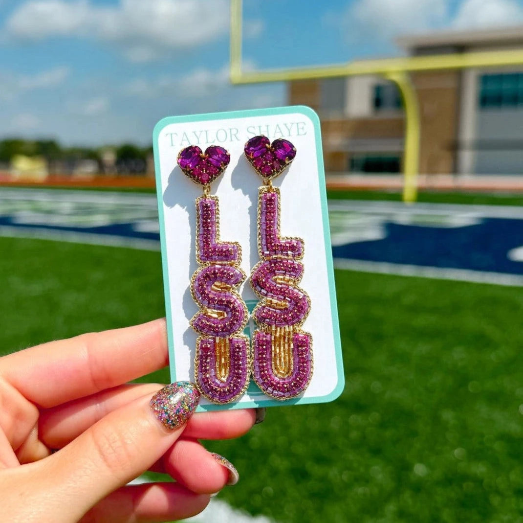 LSU Tigers Earrings Love Drops