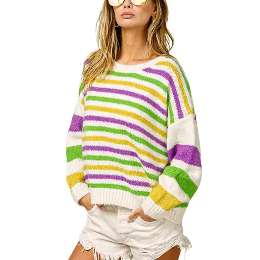 Women's Sweater Mardi Gras Comfy Stripe