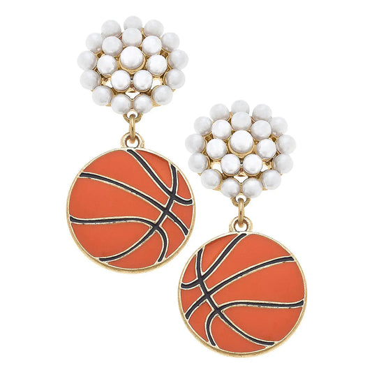 Earrings Pearl Cluster Basketball Drop Orange Earrings