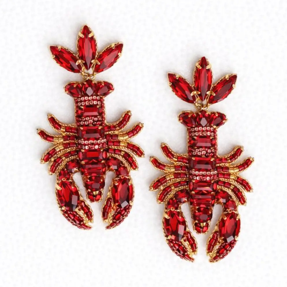 Earrings Louisiana Crawfish Beaded Red Southern Seafood