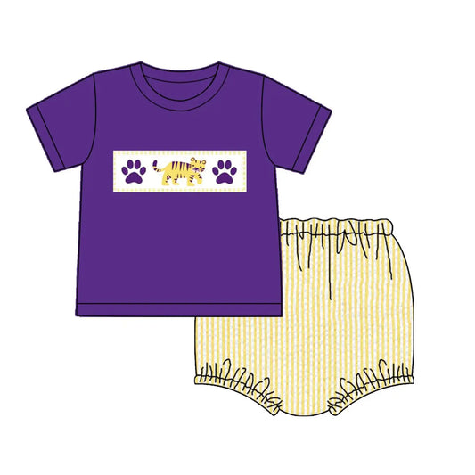 Boy Diaper Set Seersucker Purple Stripe Tiger