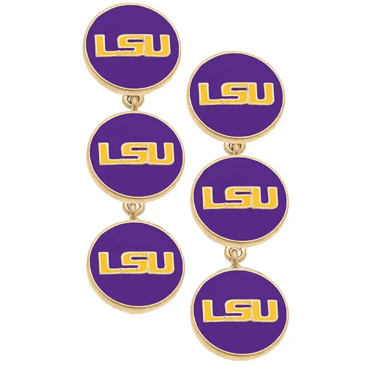 LSU Tigers Triple Drop Disc Stud  Enamel Earrings