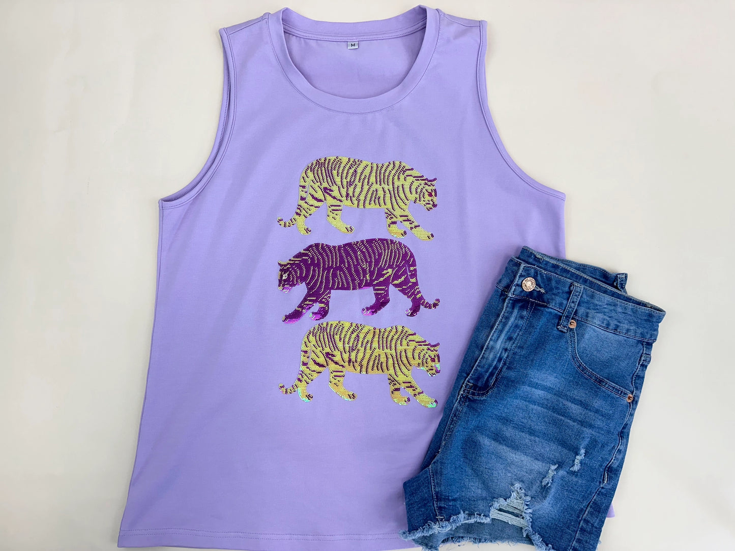 Women's Tank Top Sequin Triple Tiger Lavender