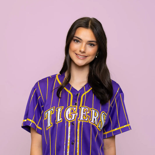 LSU Tigers Women's Pinstripe Baseball Sequin Embroidery Jersey
