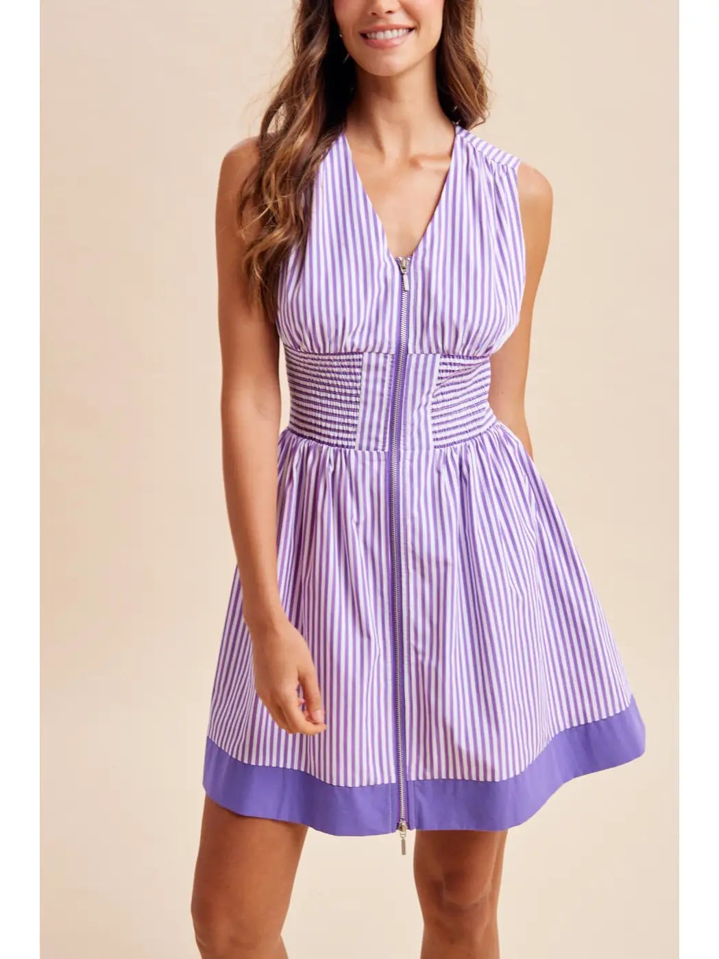 Women's Dress Mini Gameday Stripe Smocked Waist
