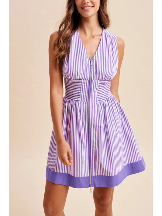 Women's Dress Mini Gameday Stripe Smocked Waist