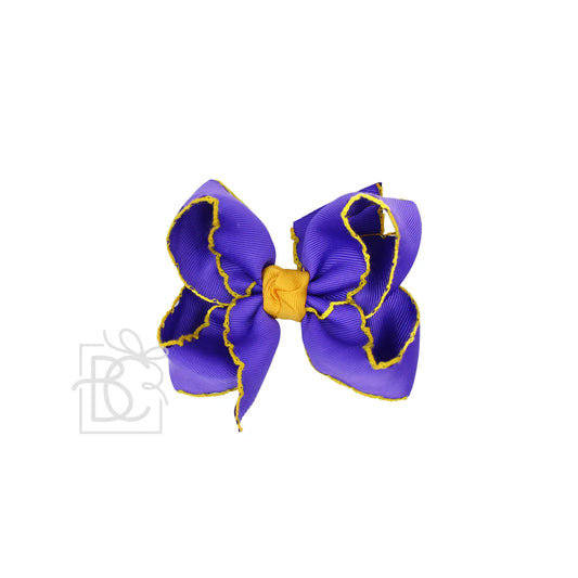 Hair Bows Crochet Edge Purple & Yellow Large 4.5"