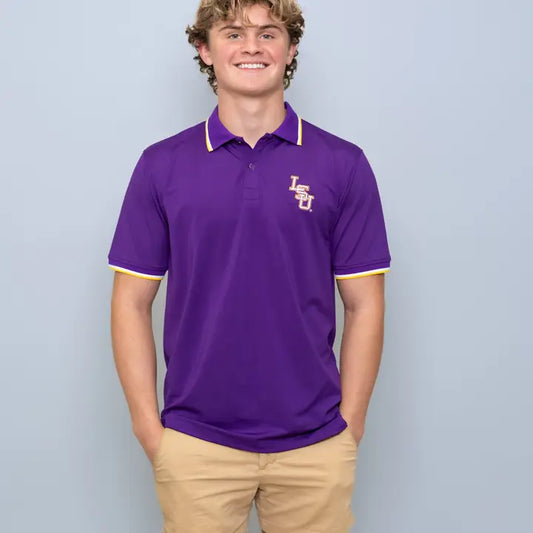 LSU Tigers Men's Polo Baseball Interlocking Logo Bomb Designs