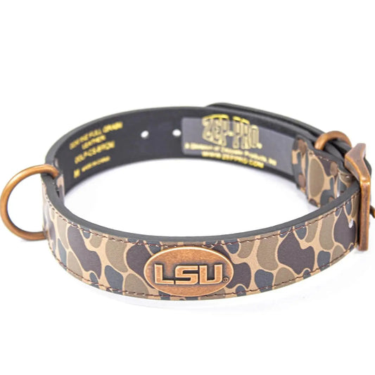 LSU Tigers Dog Collar Old School Camo Leather