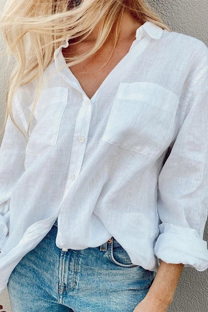 Women's Shirt Long-Sleeve Resort Cotton Linen Button Down