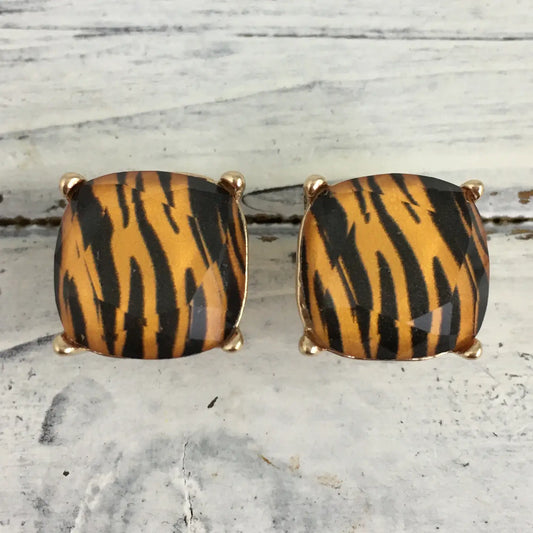 Earrings Tiger Stripe Square Post