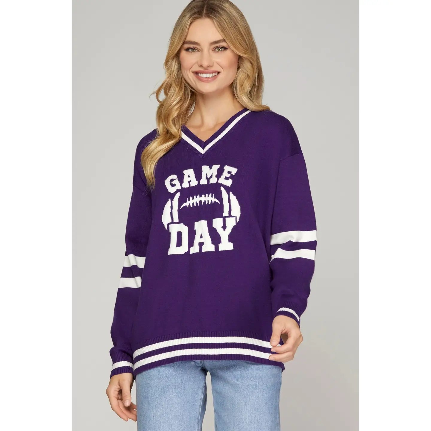 Women's Gameday V-Neck Varsity Sweater Top