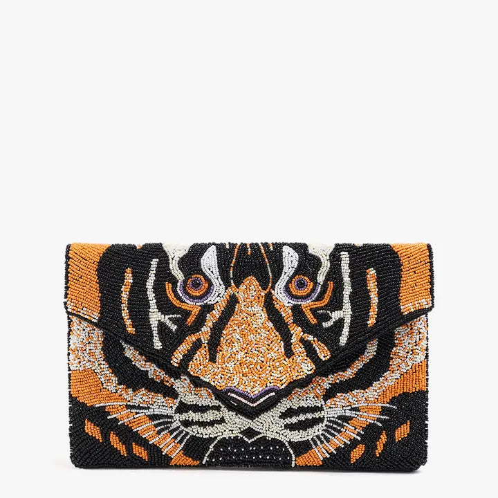Bag LIvy Beaded Flapover Clutch Crossbody Tiger