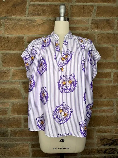 Women's Top Emerson Placket Shirred Sleeve Band Top Purple Gaze