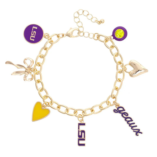 LSU Tigers Bracelet Enamel Charm Icons Shiny Gold