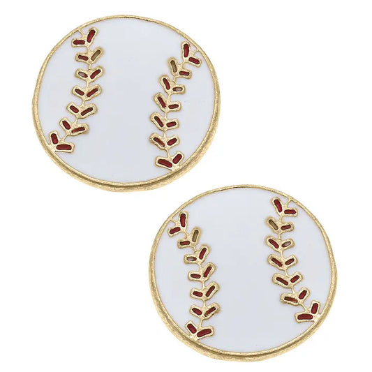 Earrings Baseball Enamel Stud in White