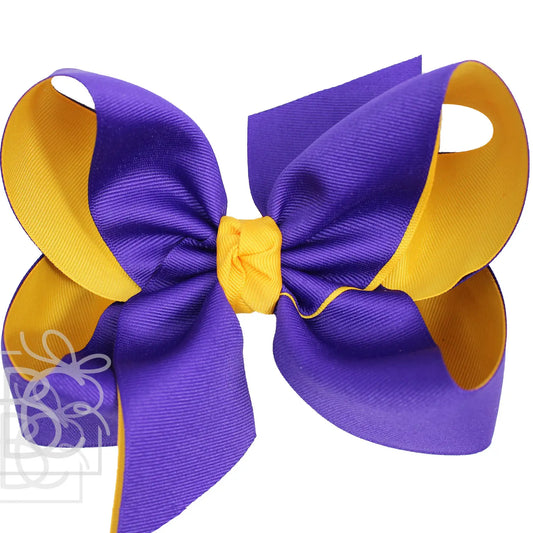 Bow Layered Grosgrain Purple & Yellow 4.5" Large