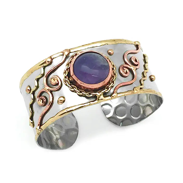 Bracelet Mixed Metal Cuff Amethyst