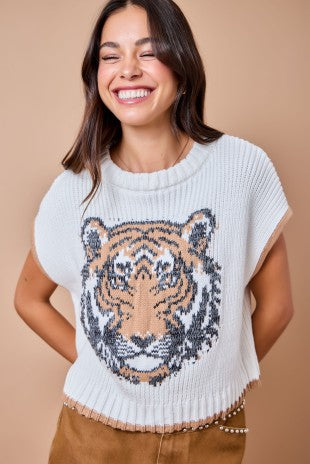 Women's Sweater Vest Gameday Intarsia Top with Contrast Edge