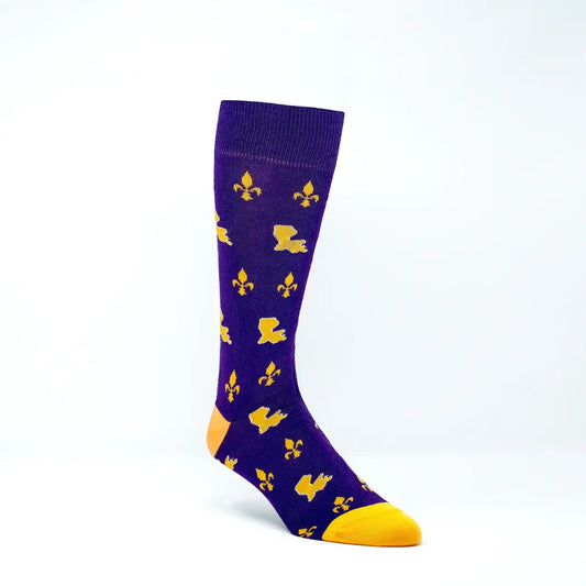 Men's Socks Purple & Gold Louisiana Motiff Peruvien Cotton