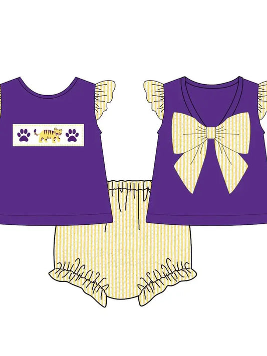 Girls Collegiate Seersucker Diaper Set Purple Stripe Tiger