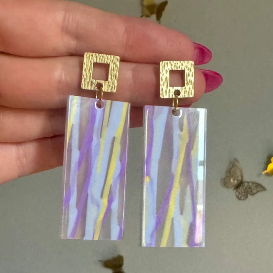 Earrings Purple & Yellow Acrylic Stripe