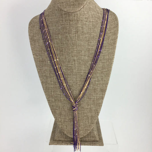 Necklace Purple & Gold Long Knot