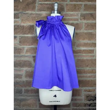 Women's Purple Bridget Ruffle Tie Neck Top