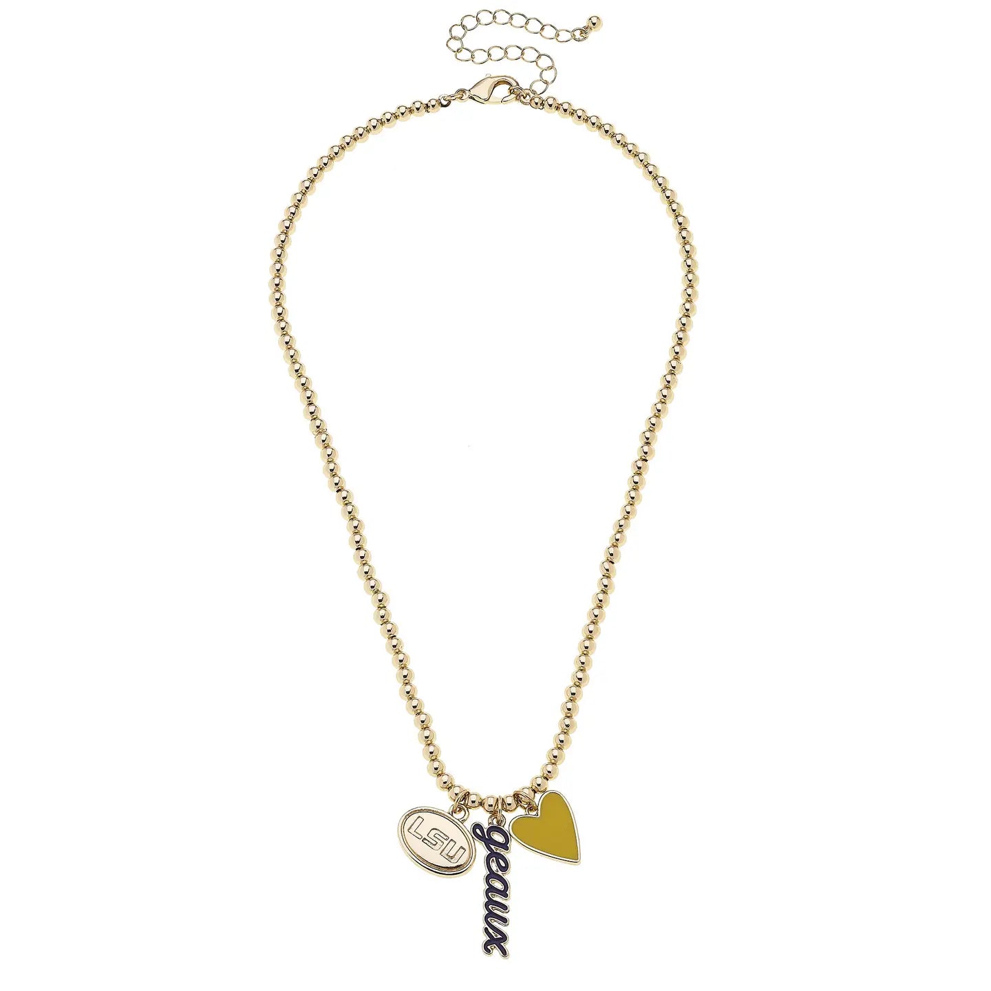 LSU Tigers Necklace Charm Ball Bead Shiny Gold