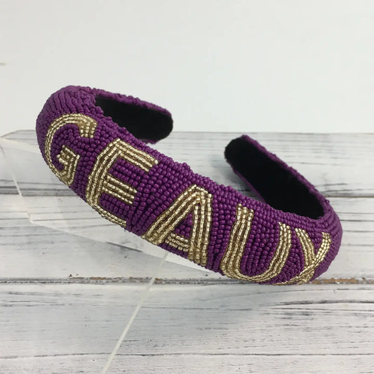 Headband Geaux Purple and Gold Beaded
