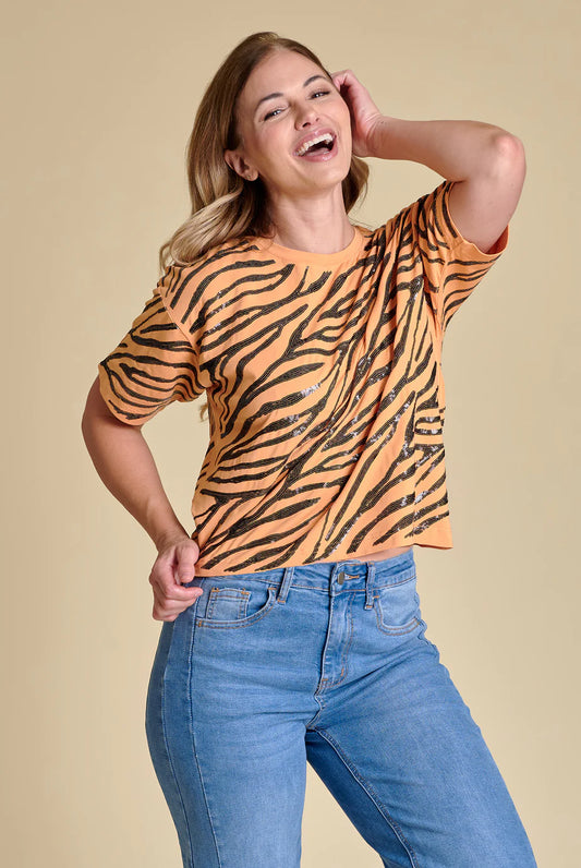 Women's T-Shirt Repeat Tiger Stripe Sequin Top