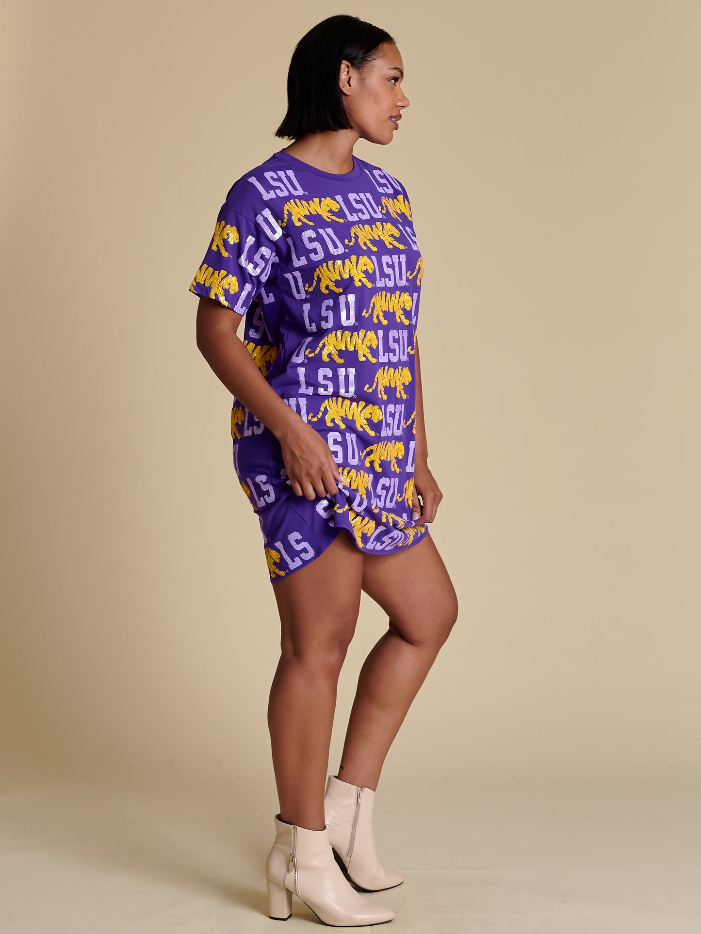 Dress Sequin Repeat T-Shirt  Purple Walking Tiger