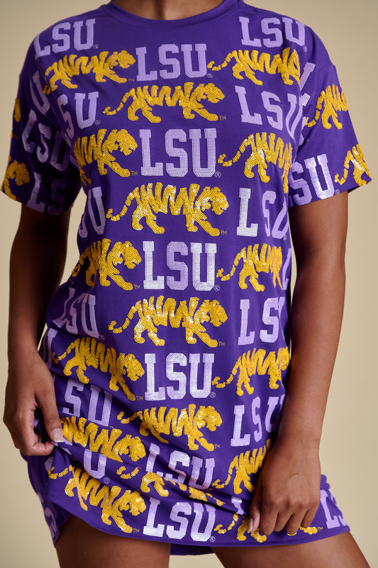 Dress Sequin Repeat T-Shirt  Purple Walking Tiger